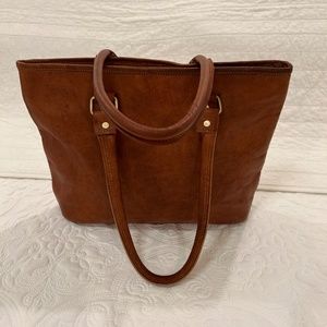 Firu Distressed Handmade Leather Zippered Top Closure Tote